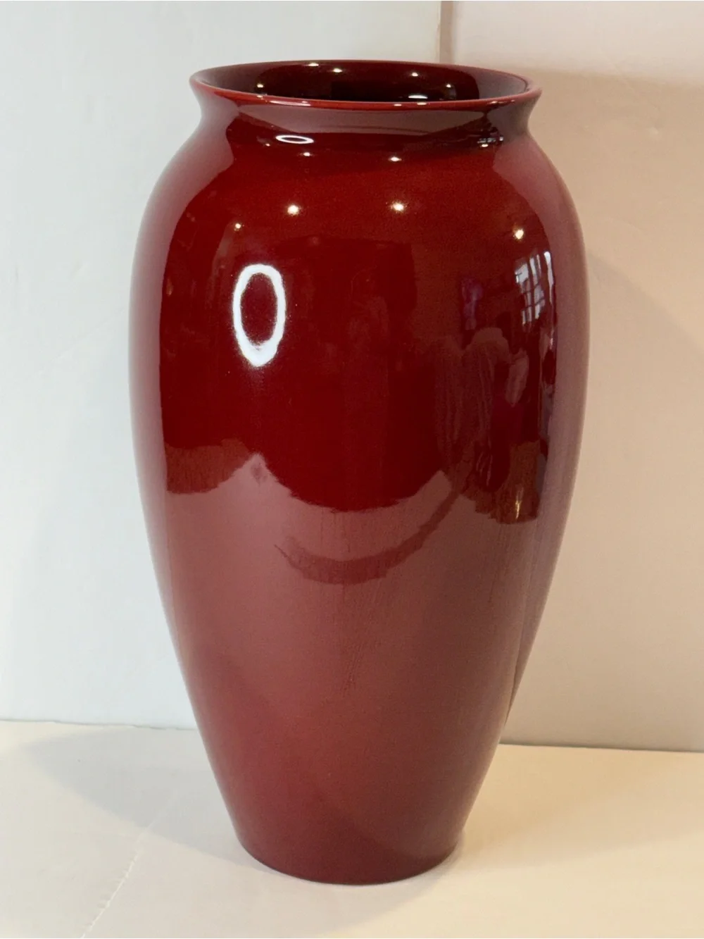 12” Crate & Barrel Scarlet Red 🌺Ceramic Vase Portugal Glossy Modern Decor
